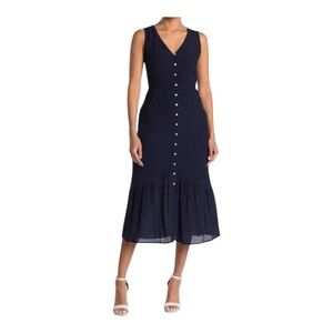 Women’s Nanette Lepore Navy Button up Sleeveless Midi Dress with Underskirt  8